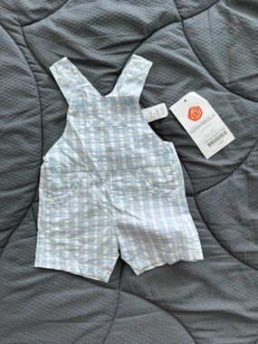 NWT Blue & White Plaid Baby Shortalls - 1 month - 56 cm - 100% cotton -Girandola
